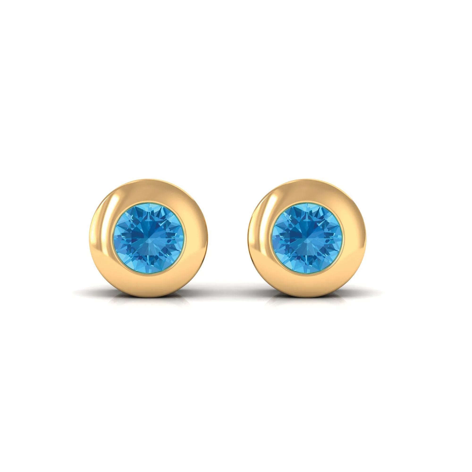 0.5 CT Bezel Set Swiss Blue Topaz Solitaire Stud Earrings