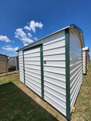 08 x 10 White Steel Shed with Green Trim