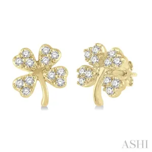 1/10 Ctw Four-Leaf Clover Round Cut Diamond Petite Fashion Earring in 14K Yellow Gold