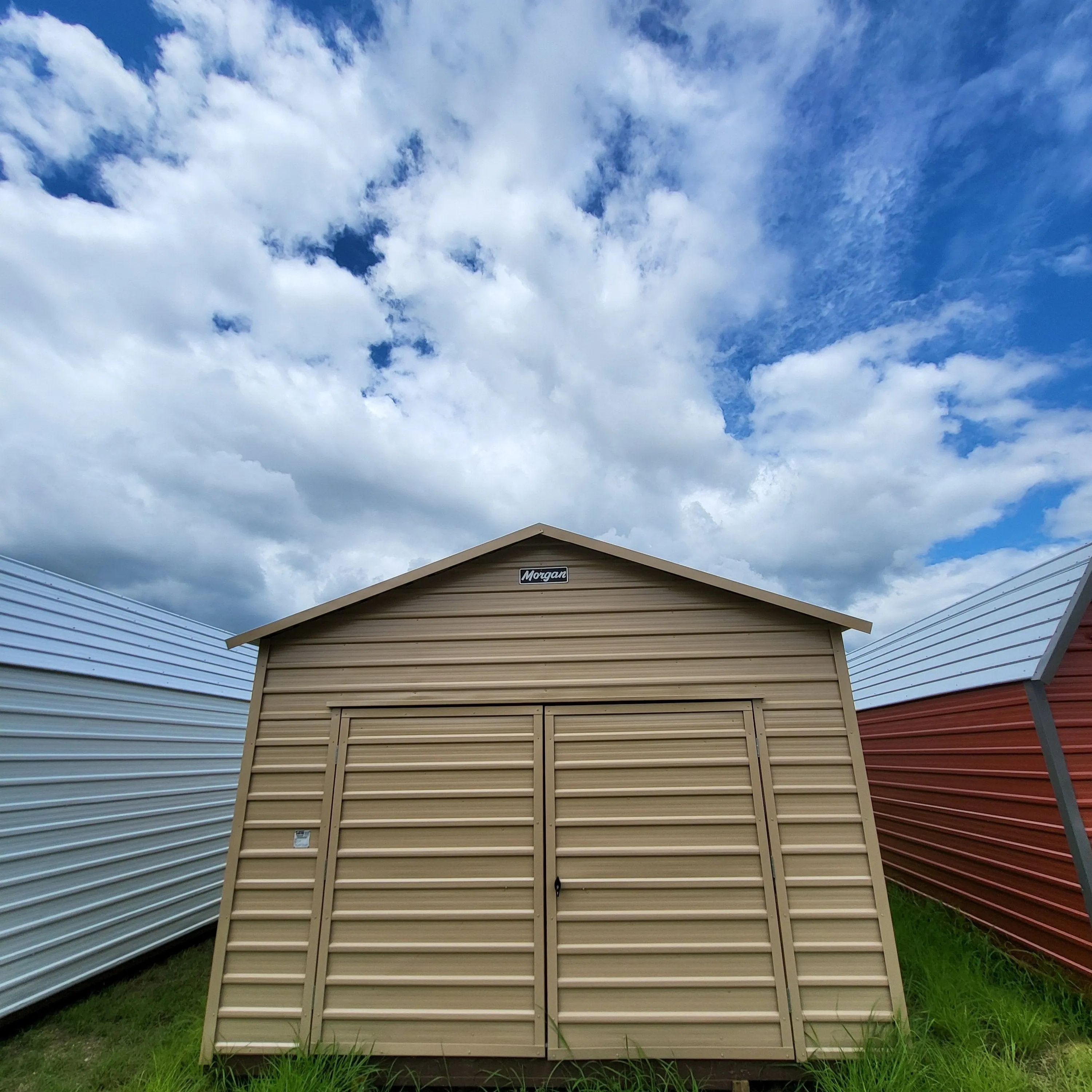 12 x 16 Steel Peak Storage in Tan with Double Doors