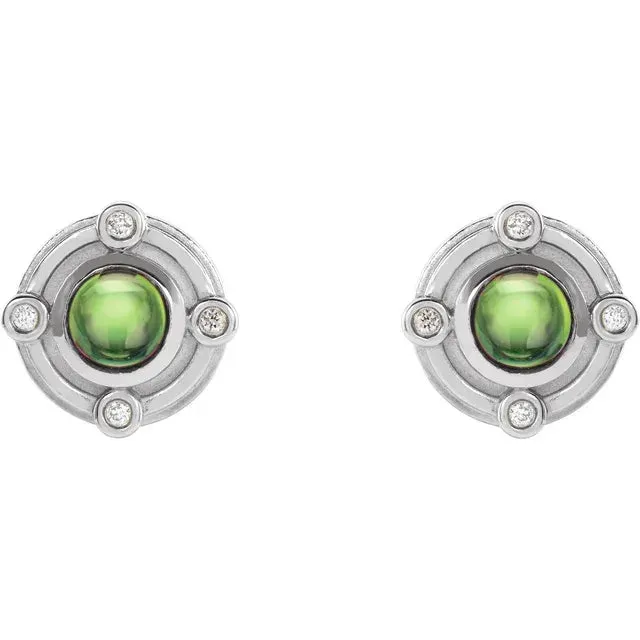 14K Gold Art Deco Peridot and 0.03 CTW Natural Diamond Earrings