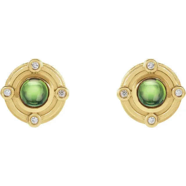 14K Gold Art Deco Peridot and 0.03 CTW Natural Diamond Earrings