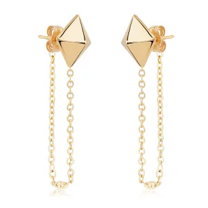 14k Pyramid Post Earrings with Chain