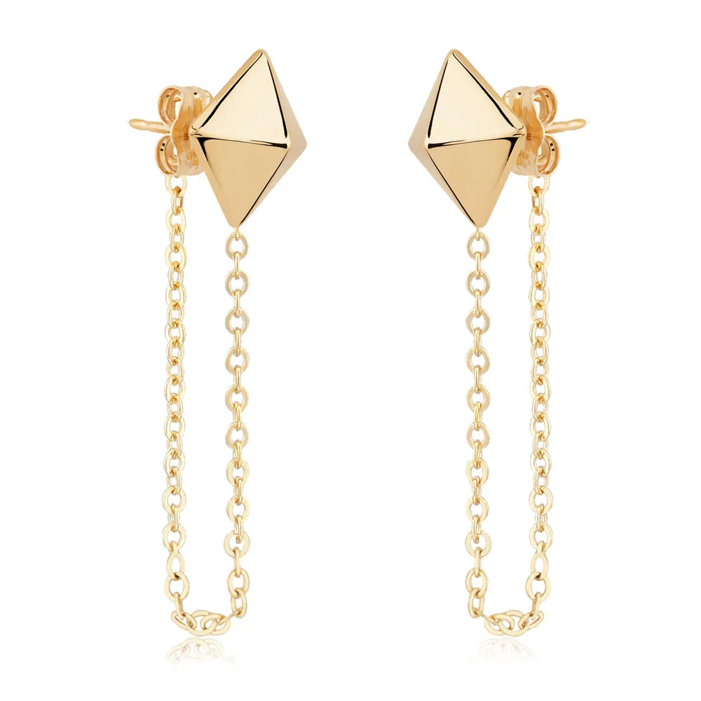 14k Pyramid Post Earrings with Chain