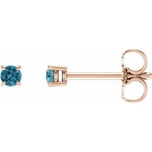 14K Rose 2.5 mm Natural Blue Zircon Stud Earrings