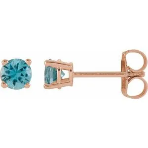 14K Rose 2.5 mm Natural Blue Zircon Stud Earrings