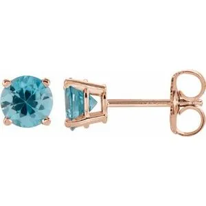 14K Rose 2.5 mm Natural Blue Zircon Stud Earrings