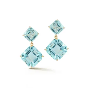 14kt Swiss Blue Topaz Asscher Cut Drop Earrings