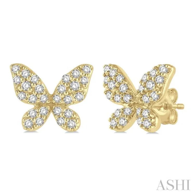 1/5 Ctw Butterfly Motif Round Cut Diamond Petite Fashion Earring in 10K Yellow Gold