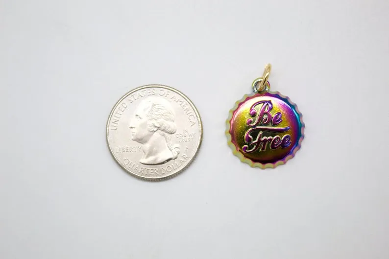 18K Gold Filled holographic iridescent Soda Cap Pendant (A45)