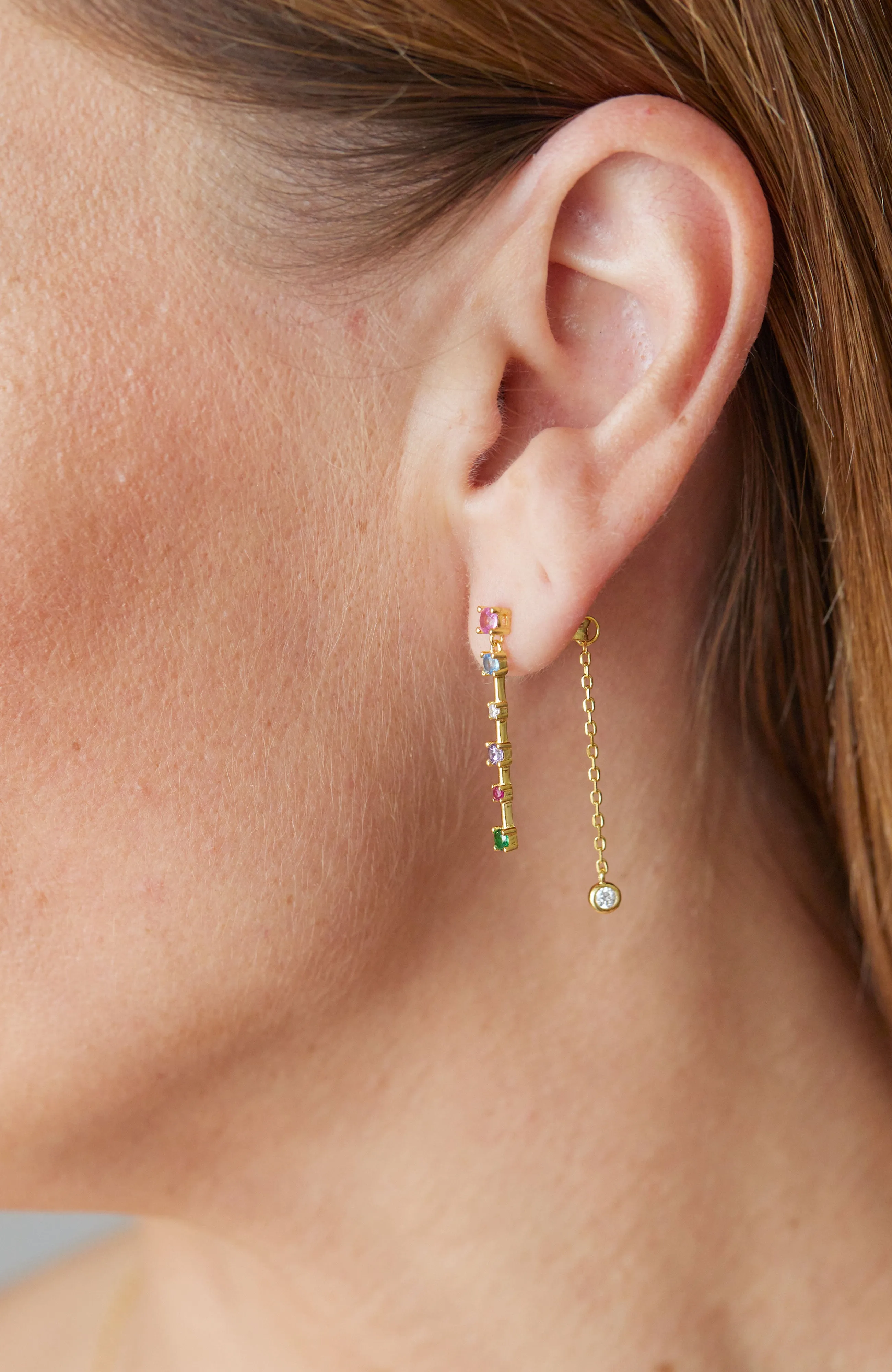 18K Gold Sterling Double Drop Earrings