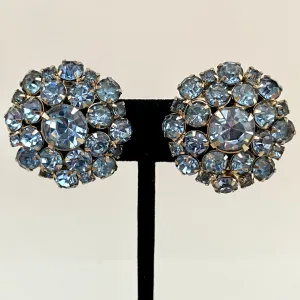 1950s Large Blue Rhinestone Clip Earrings