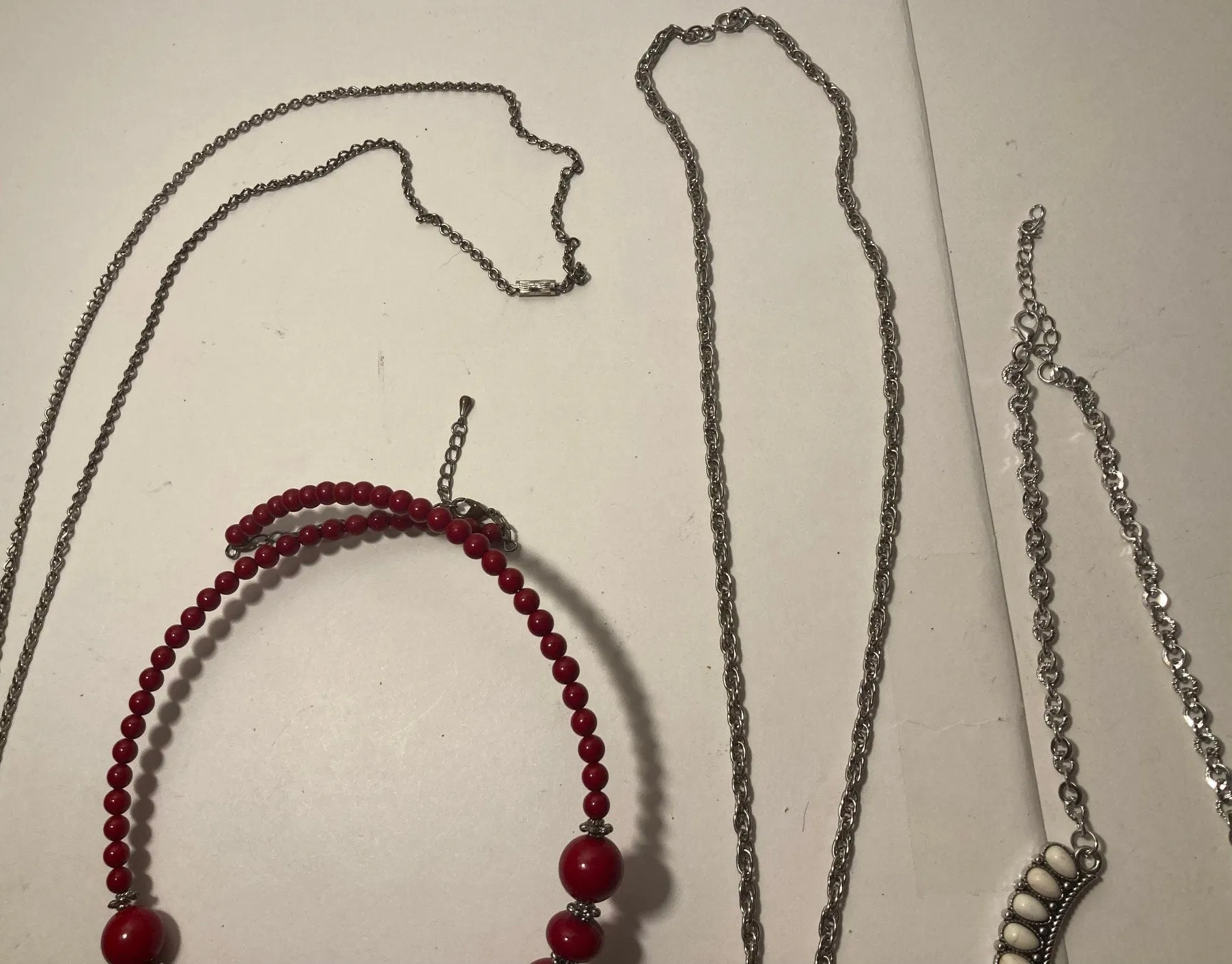 4 Vintage Metal Necklaces, Red, White, Very Nice, Dress, Attire, Fashion, Clothing, Quality, Free Shipping in the U.S.