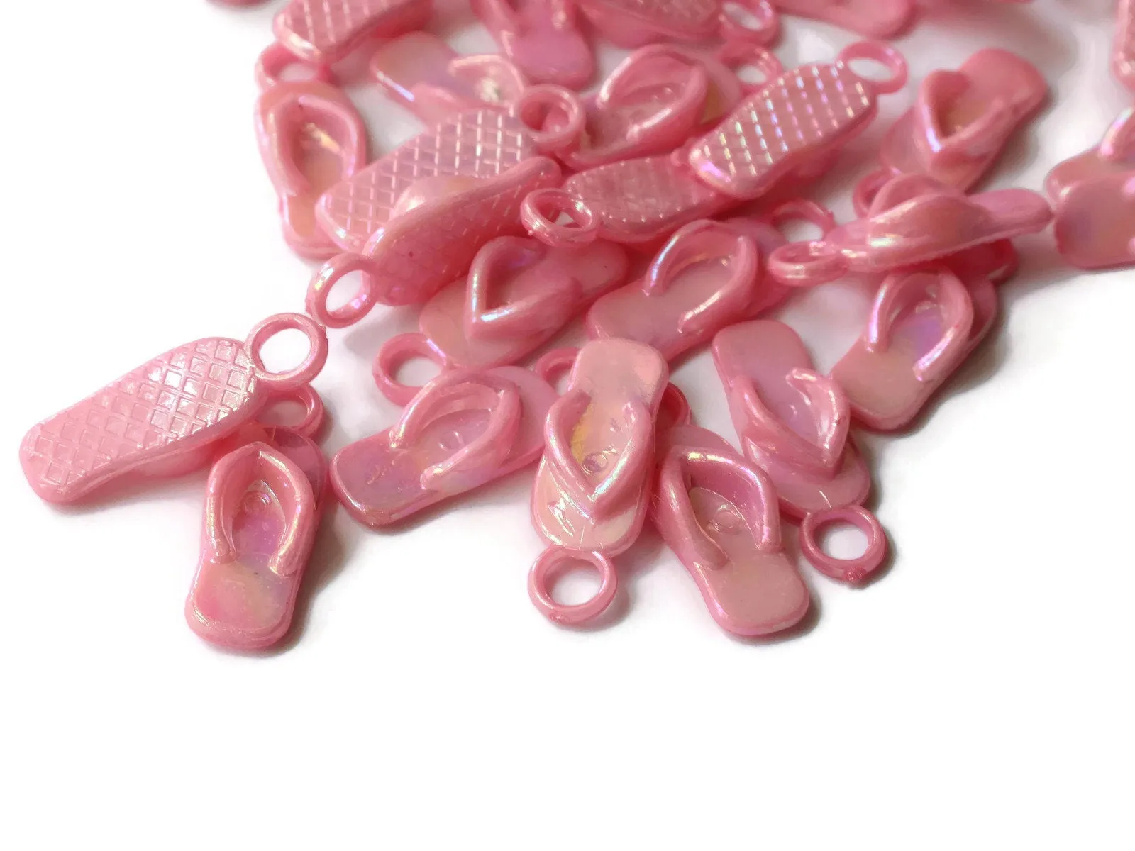 40 22mm Flip Flop Charms Light Pink Sandal Charms Miniature Plastic Shoe Beads