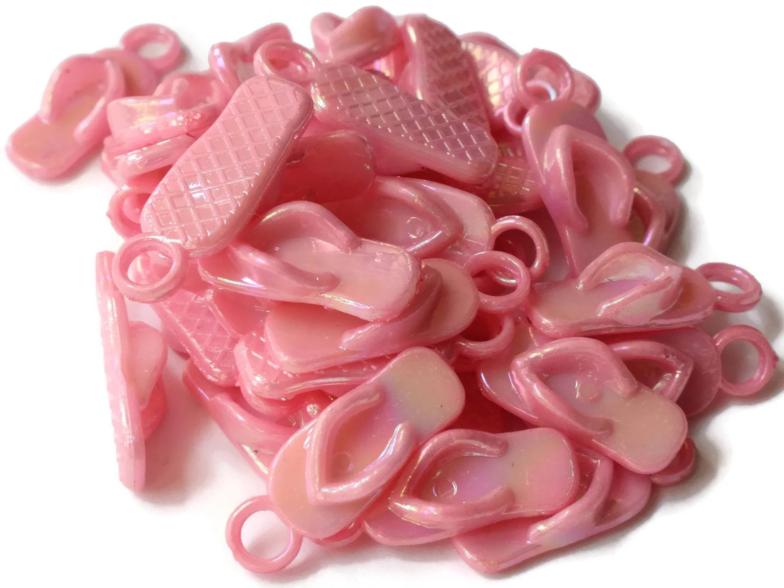 40 22mm Flip Flop Charms Light Pink Sandal Charms Miniature Plastic Shoe Beads