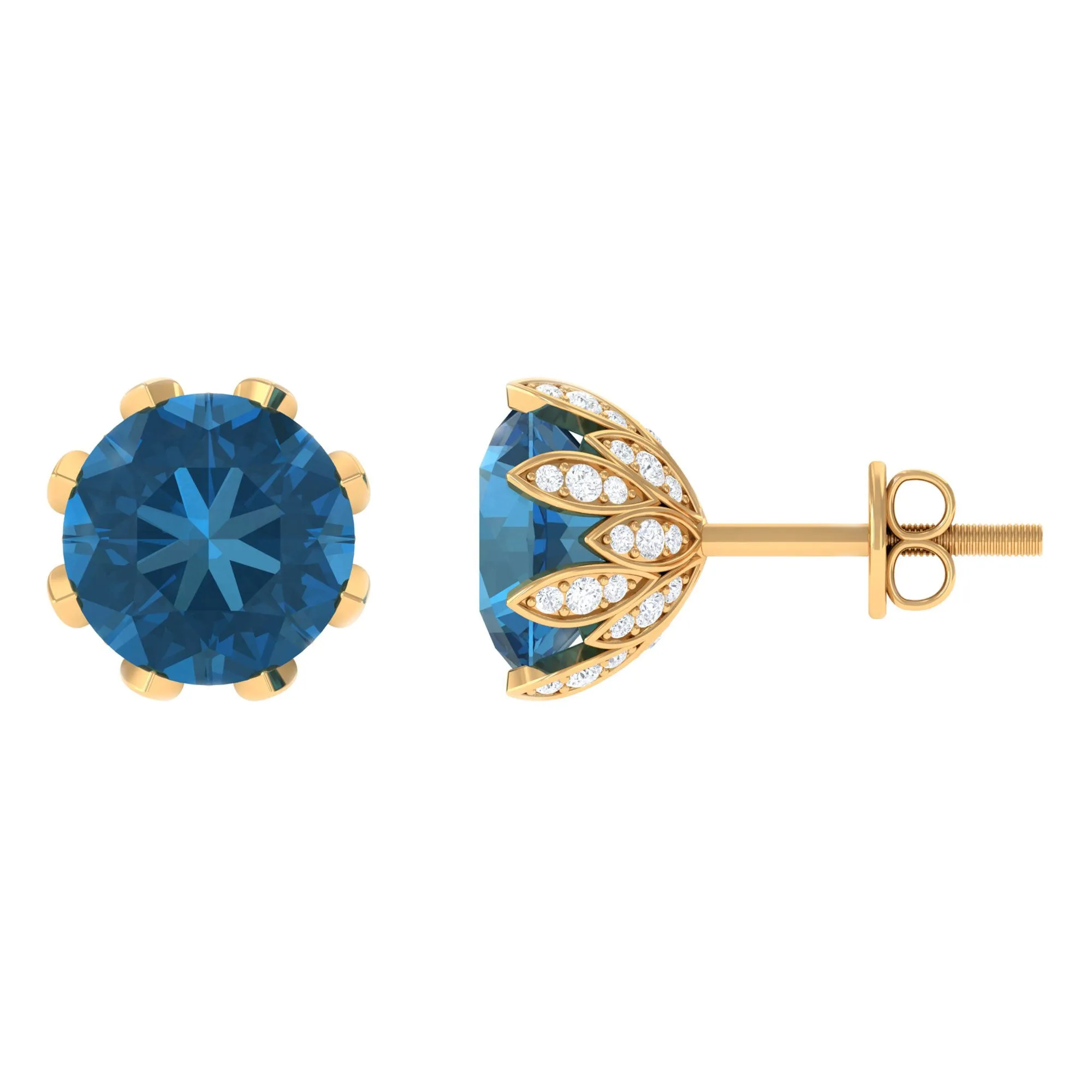 4.50 CT London Blue Topaz and Diamond Bridal Stud Earrings