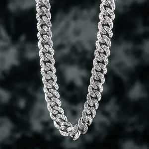 8mm Diamond Cuban Link Chain in White Gold