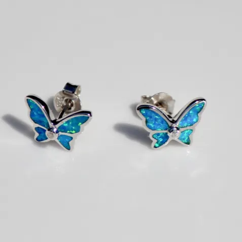 925 Sterling Silver Opal Butterfly Earrings