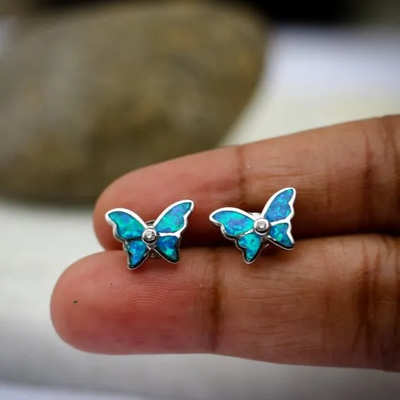 925 Sterling Silver Opal Butterfly Earrings