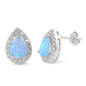 925 Sterling Silver Opal Stud Earrings With CZs - Teardrop