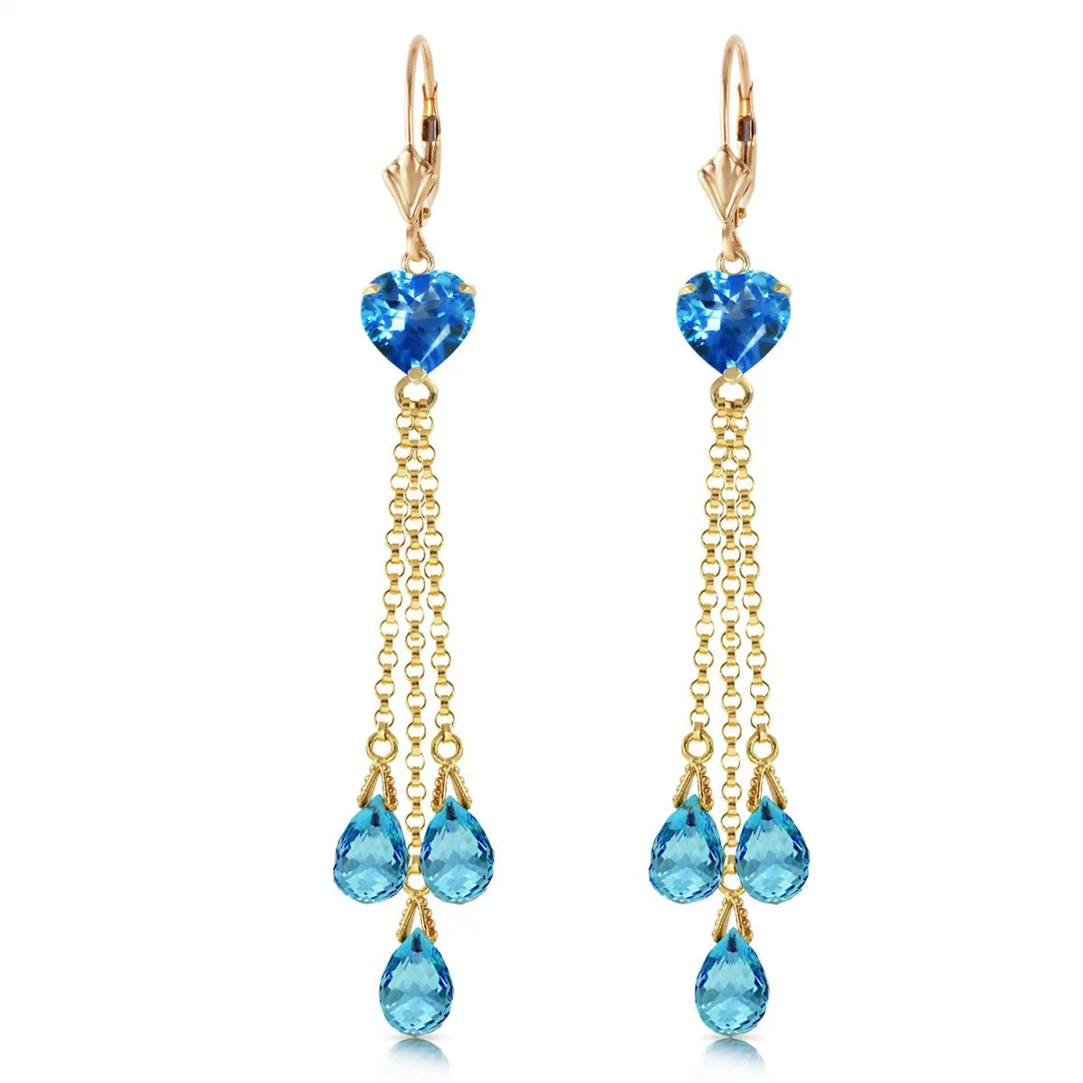 9.5 Carat 14K Solid Yellow Gold Chandelier Earrings Briolette Blue Topaz