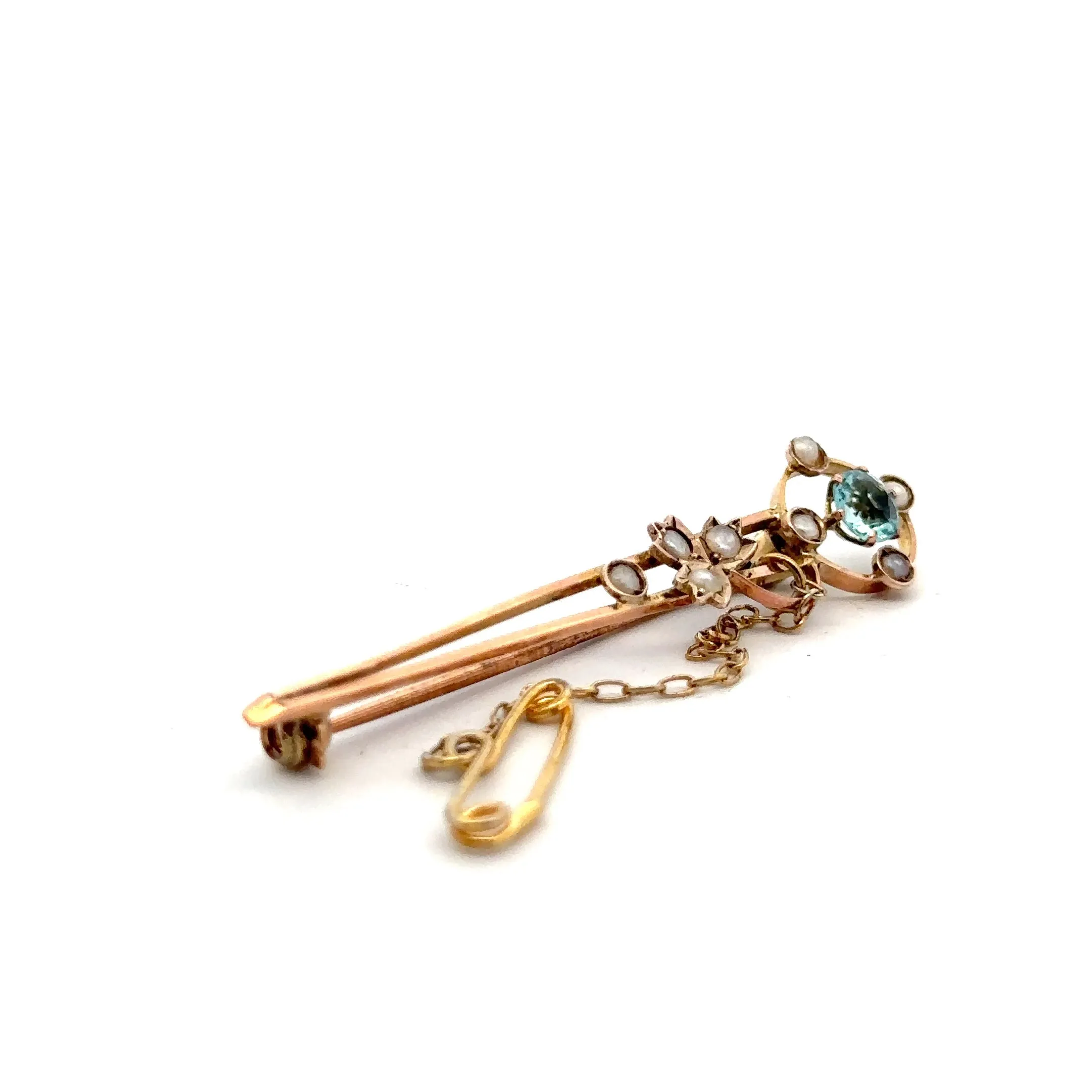 9ct Yellow Gold Topaz and Pearl Brooch