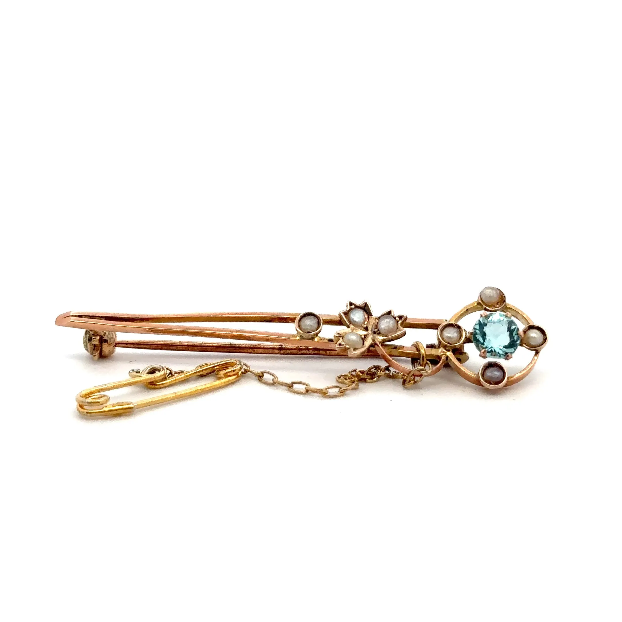 9ct Yellow Gold Topaz and Pearl Brooch