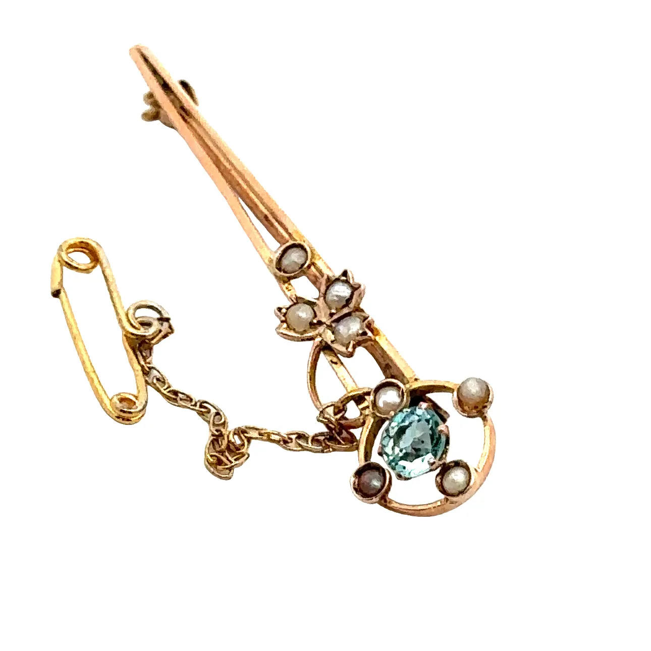 9ct Yellow Gold Topaz and Pearl Brooch