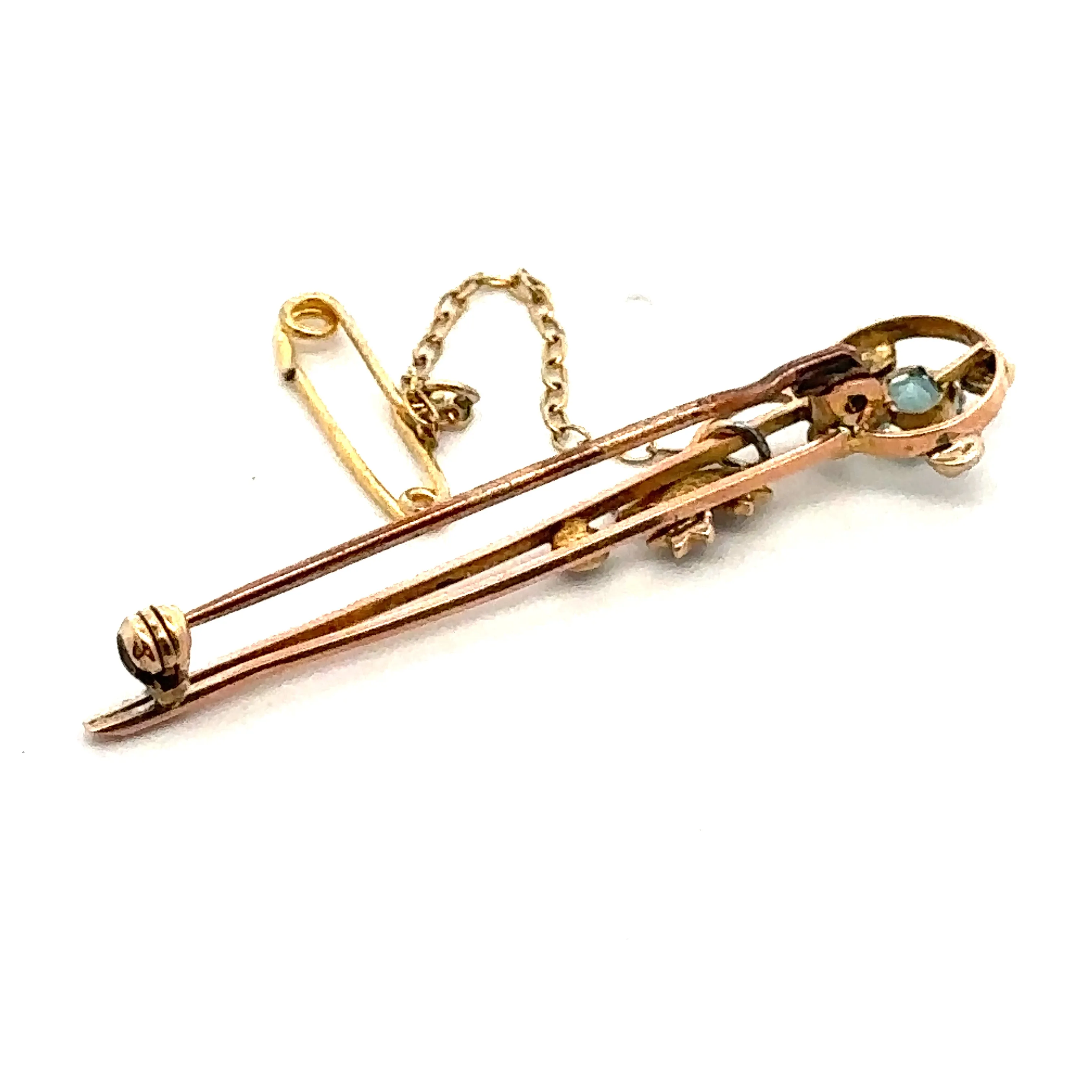 9ct Yellow Gold Topaz and Pearl Brooch