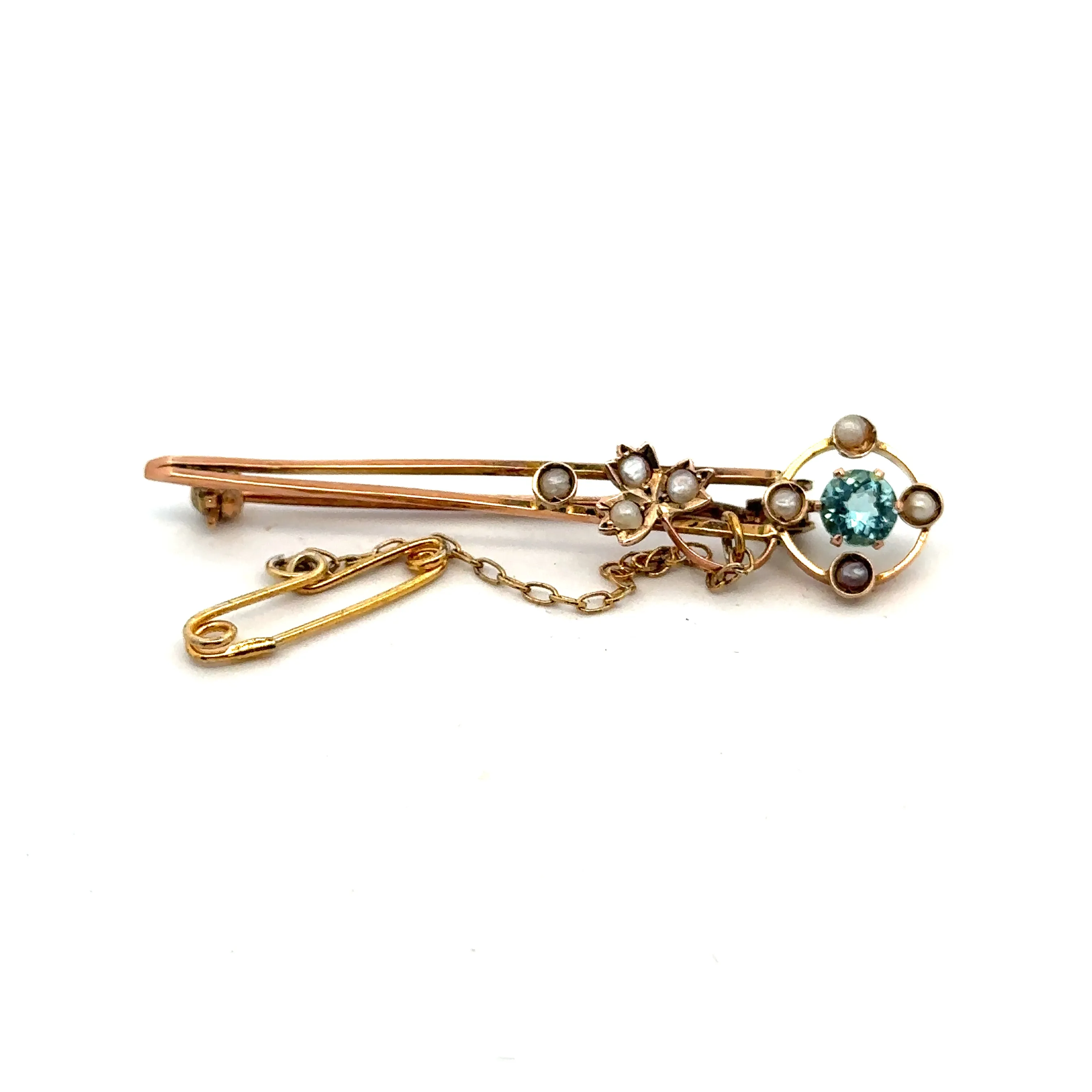 9ct Yellow Gold Topaz and Pearl Brooch