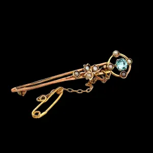 9ct Yellow Gold Topaz and Pearl Brooch