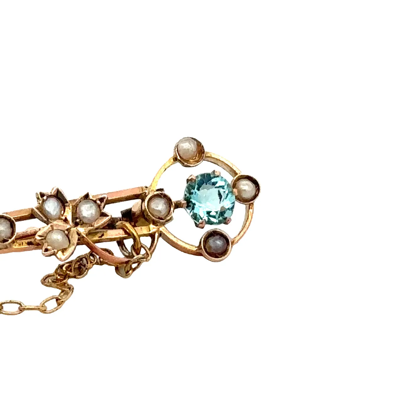 9ct Yellow Gold Topaz and Pearl Brooch