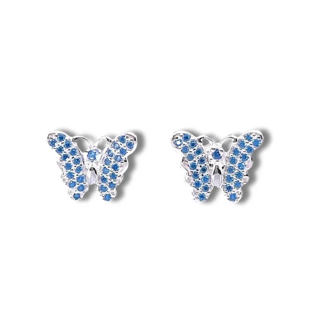 A140 Light Blue Butterfly Post Earrings