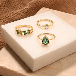 Accessorize London Women Green Gemstone Rings Pack Of 3-Small