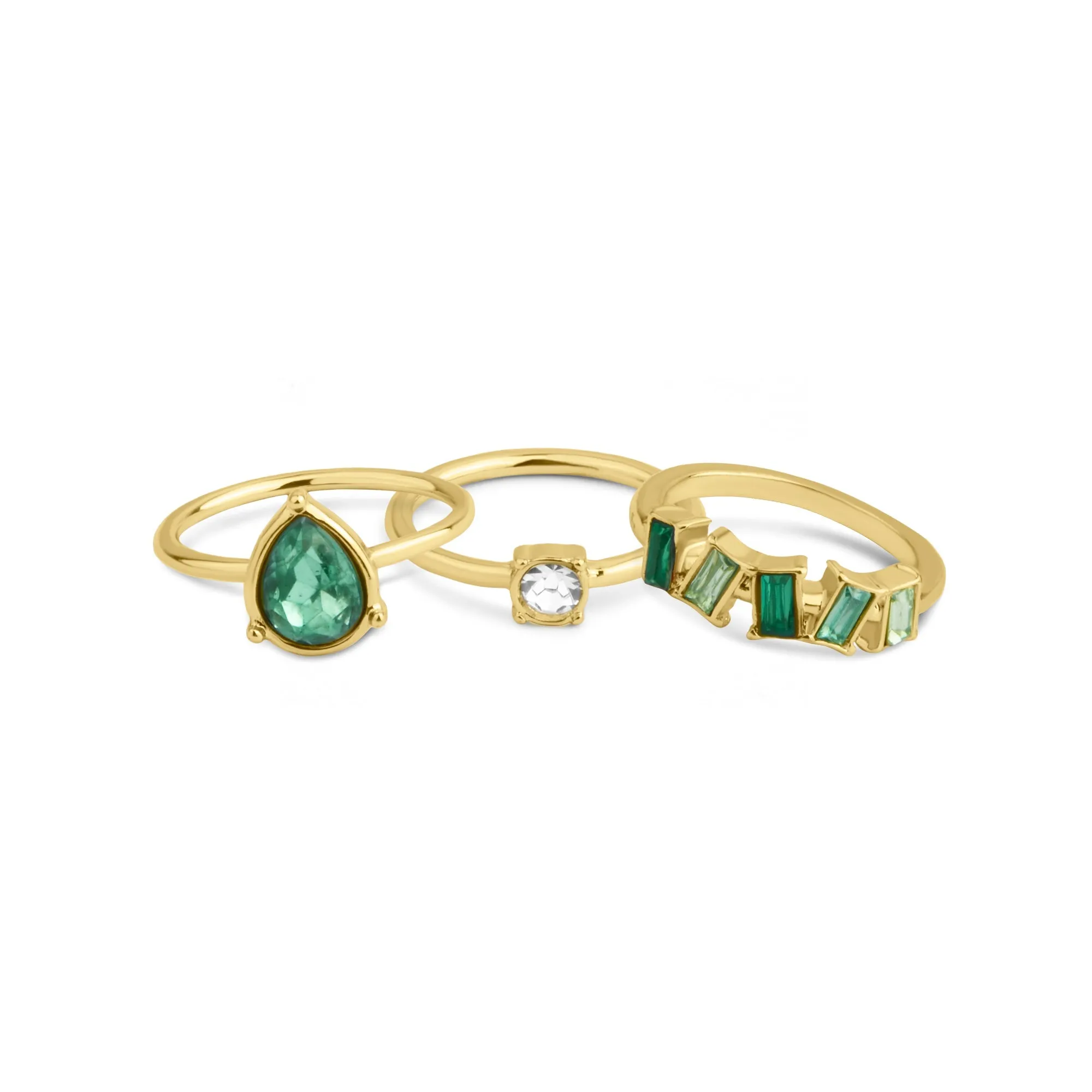 Accessorize London Women Green Gemstone Rings Pack Of 3-Small