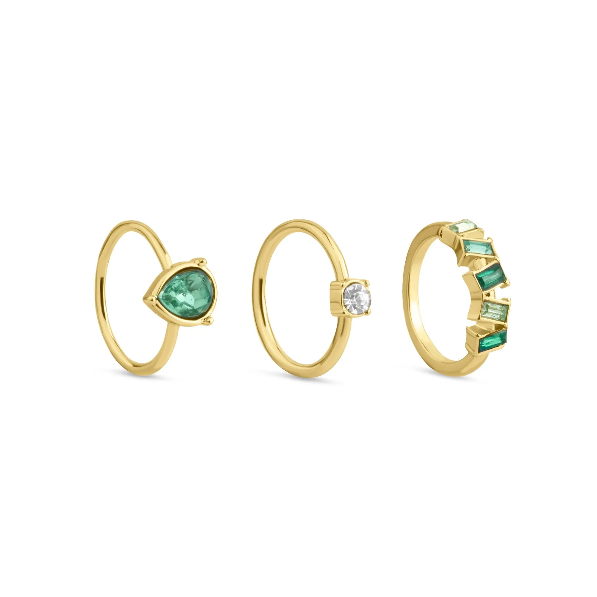 Accessorize London Women Green Gemstone Rings Pack Of 3-Small