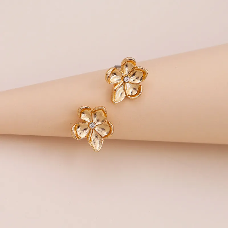 Alloy Floral Stud Earrings in Elegant Japanese Style