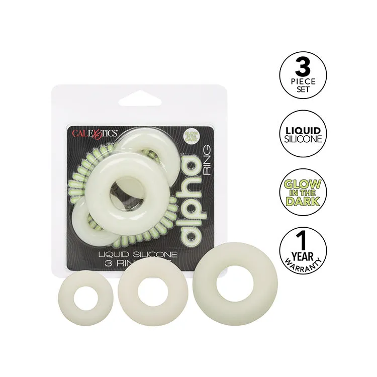 Alpha Liquid Silicone Glow-in-the-Dark Cock Ring Set