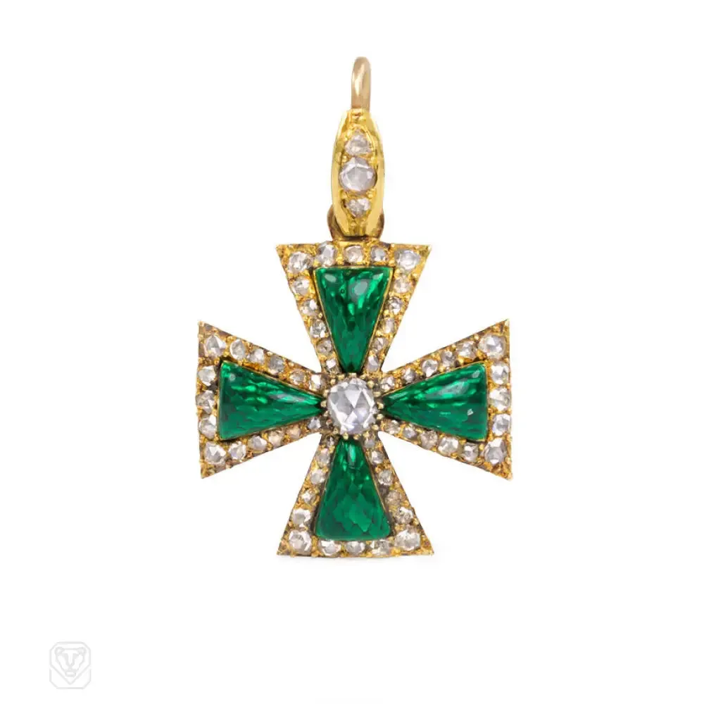 Antique diamond and green enamel pendant