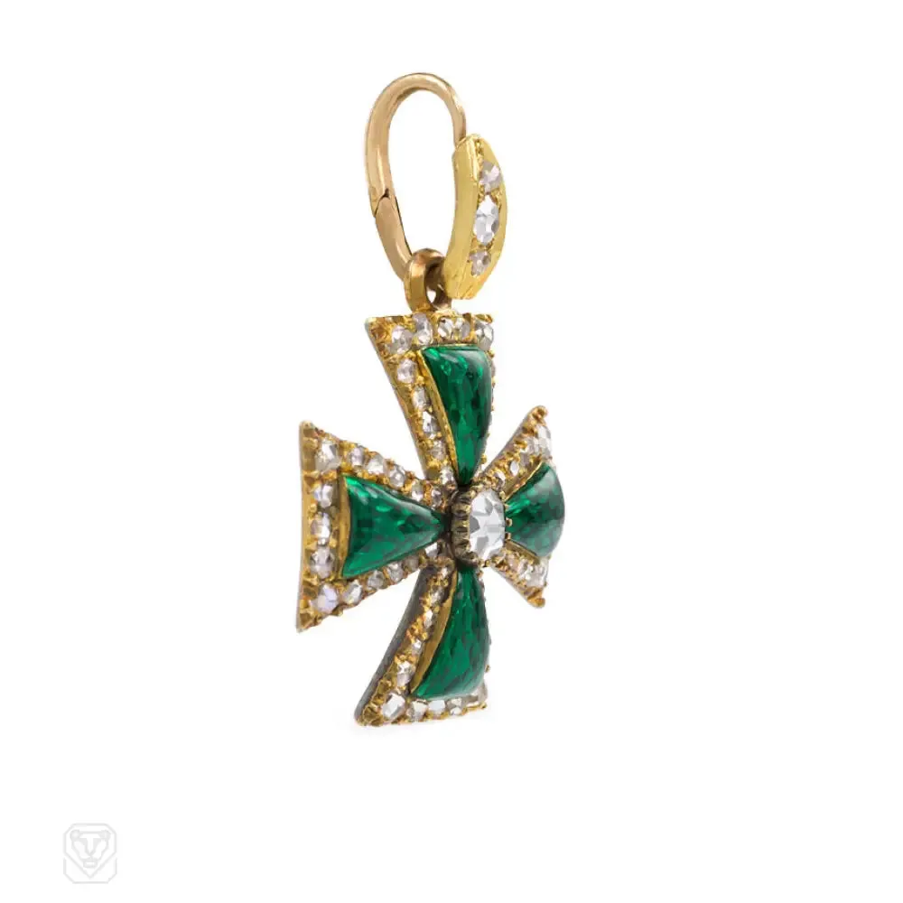 Antique diamond and green enamel pendant