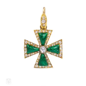 Antique diamond and green enamel pendant