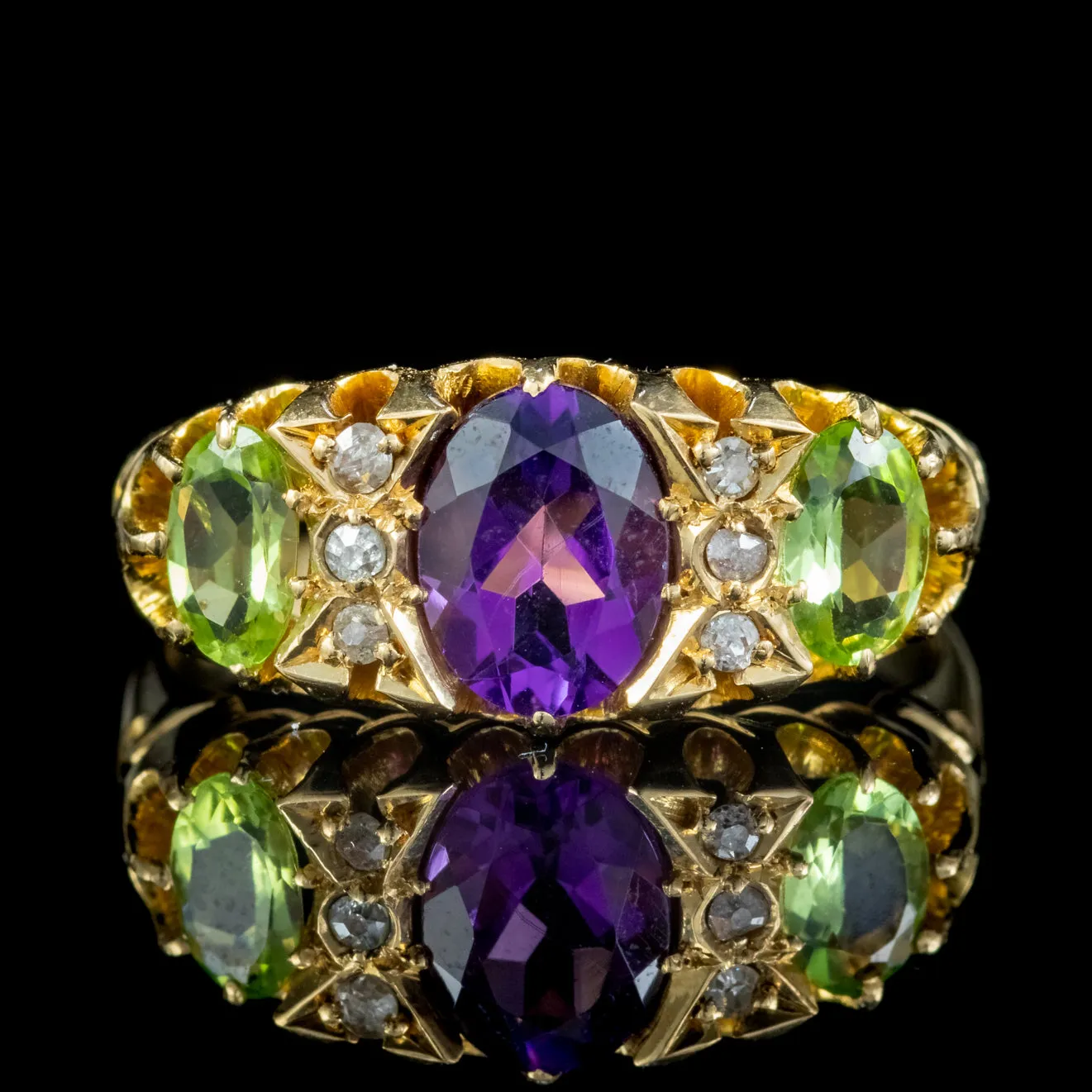 Antique Suffragette Amethyst Diamond Peridot Ring 18Ct Gold Dated 1918