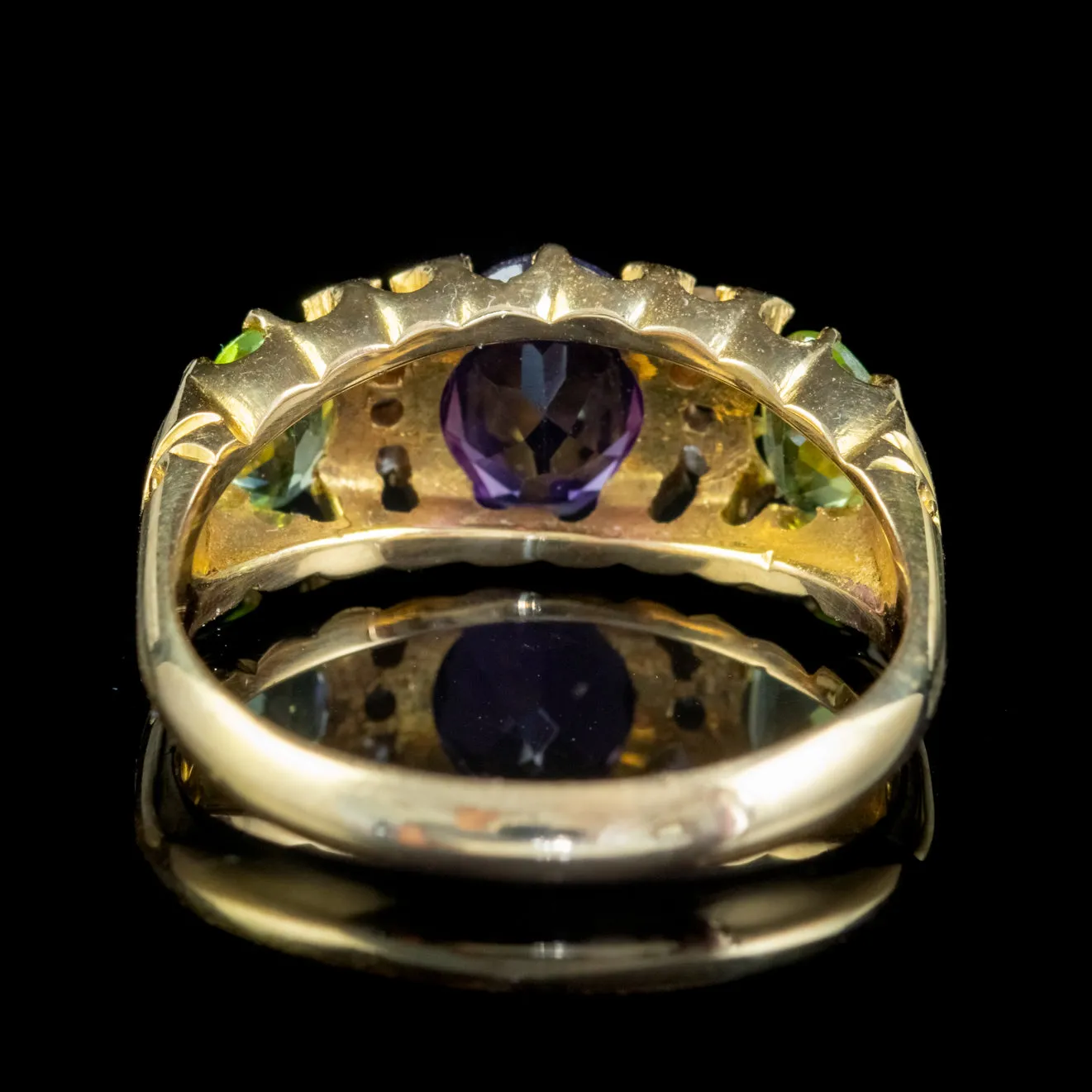 Antique Suffragette Amethyst Diamond Peridot Ring 18Ct Gold Dated 1918