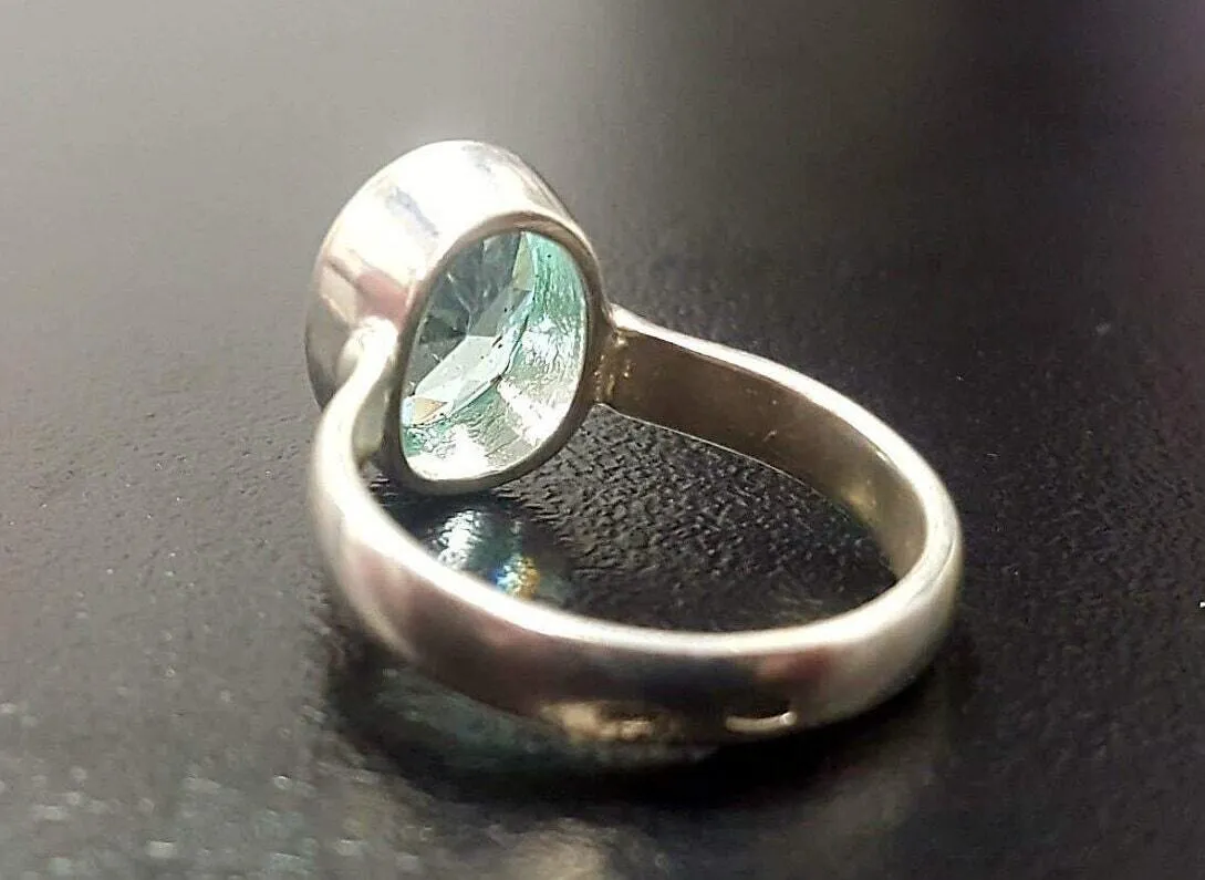 Aquamarine Promise Ring - Blue Solitaire Ring - Vintage Bezel Ring