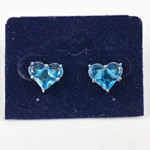 Beautiful Heart Shape Light Blue CZ Stud Brass Earrings