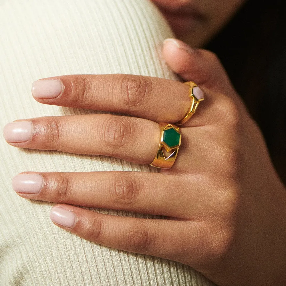 Beloved Bold Green Onyx Band Ring 18ct Gold Plate