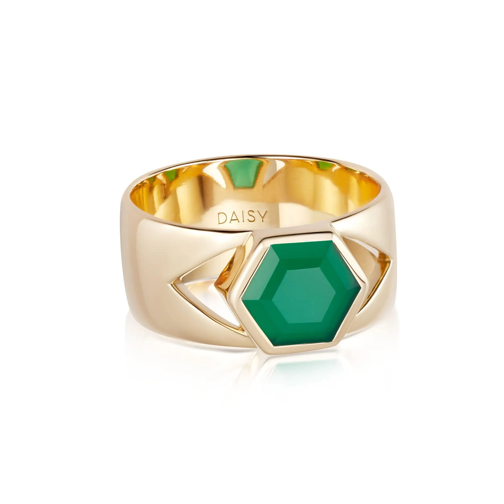 Beloved Bold Green Onyx Band Ring 18ct Gold Plate