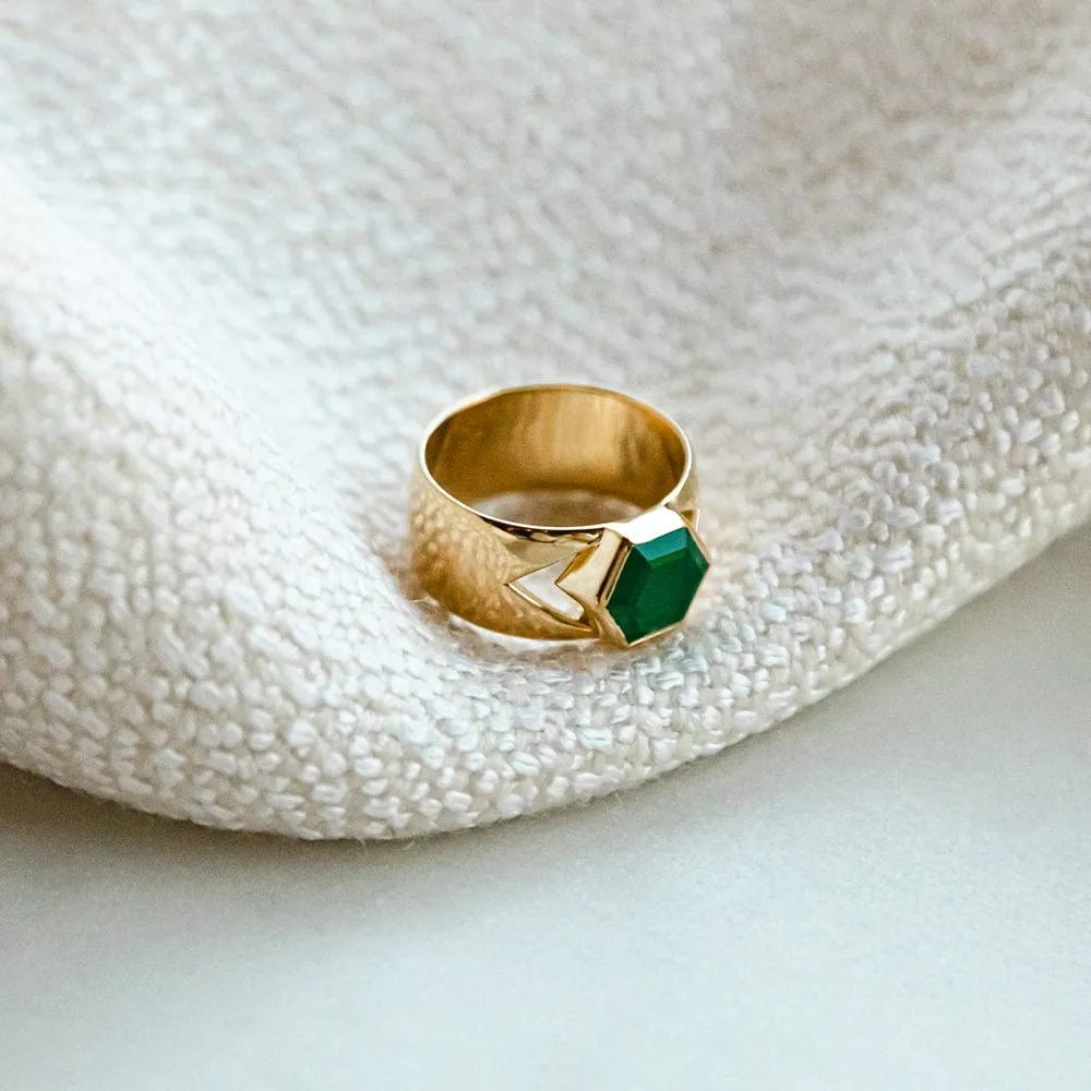 Beloved Bold Green Onyx Band Ring 18ct Gold Plate