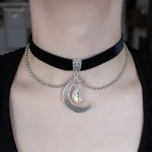 Black Goth Alt Moon Crystal Pendant