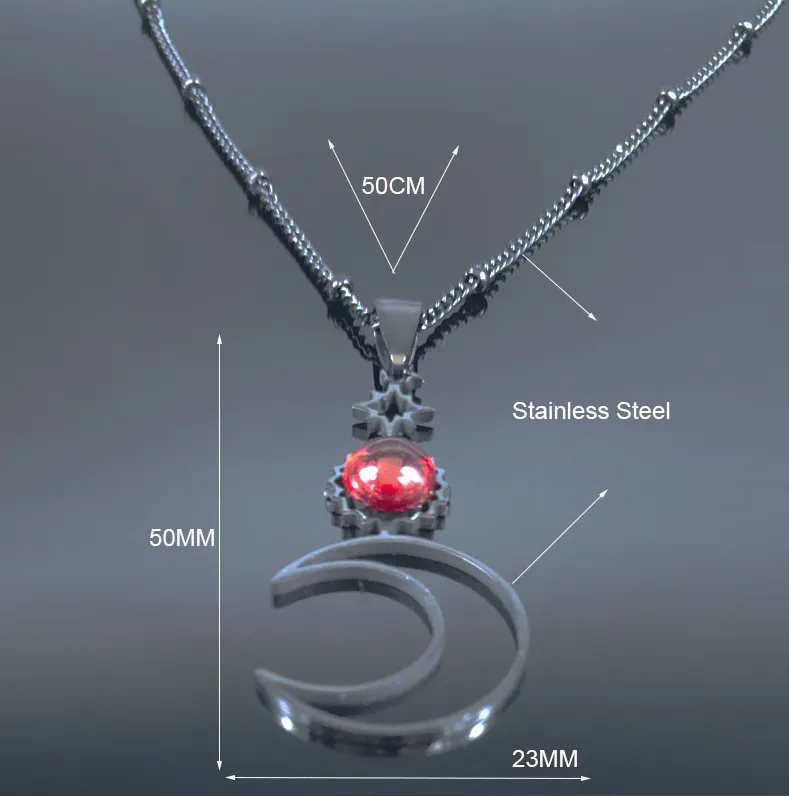 Black Moon Necklace with Red Glass Gem